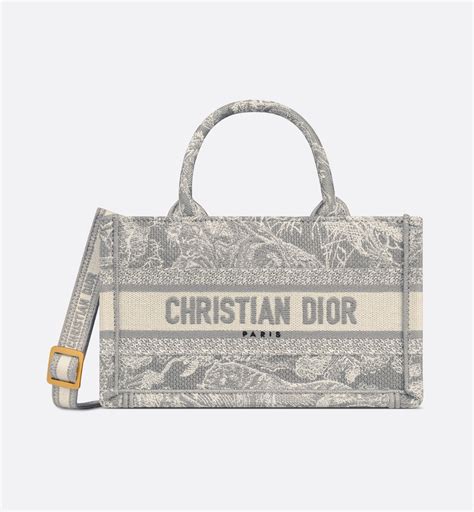 Mini Dior Book Tote with Strap Gray Toile de Jouy Reverse 